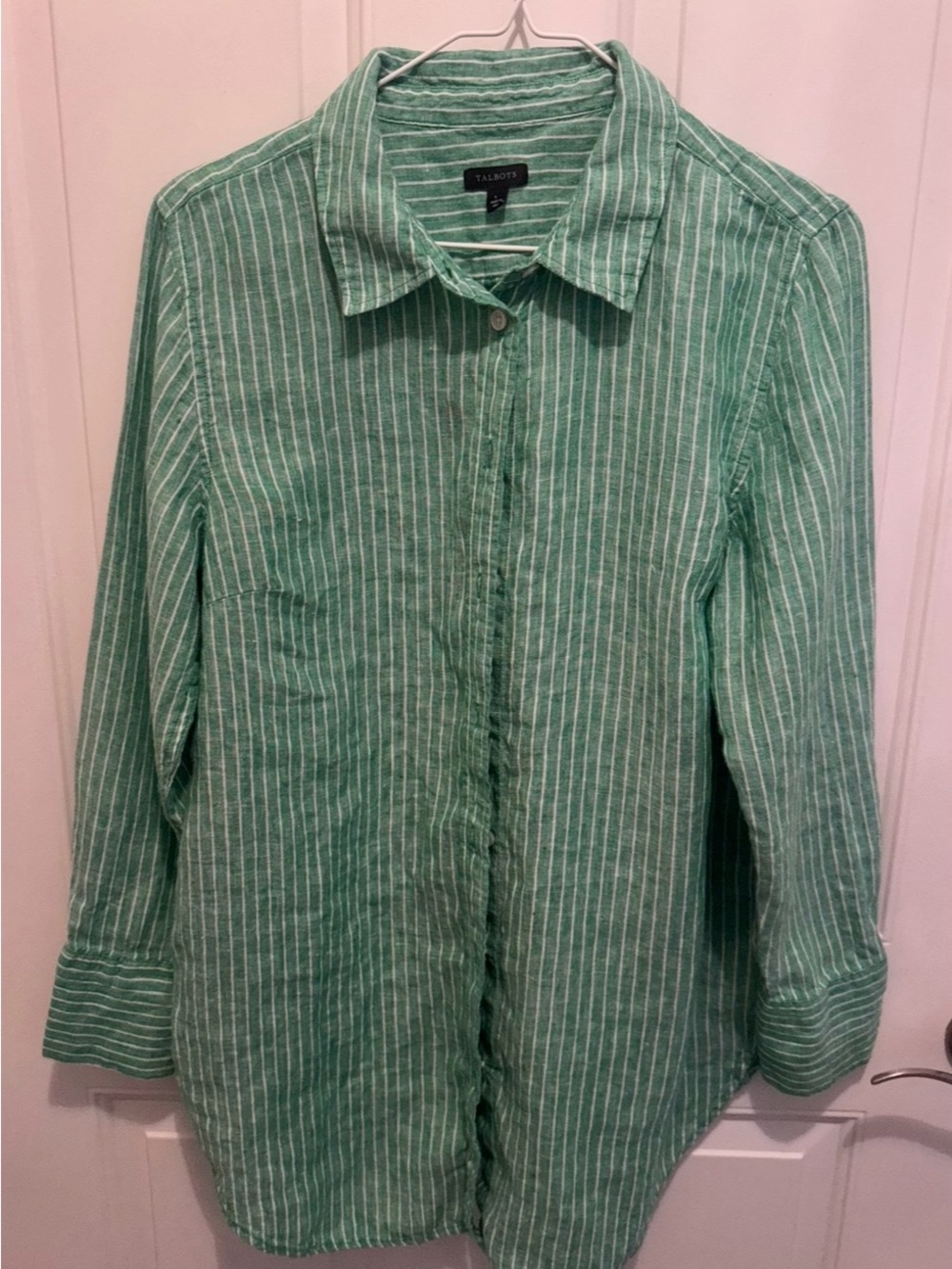 Talbots Mint Green and White Striped Button-Down Shirt-XL